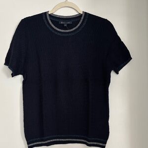 Brooks Brothers Navy Knit Top with Gray Trim
